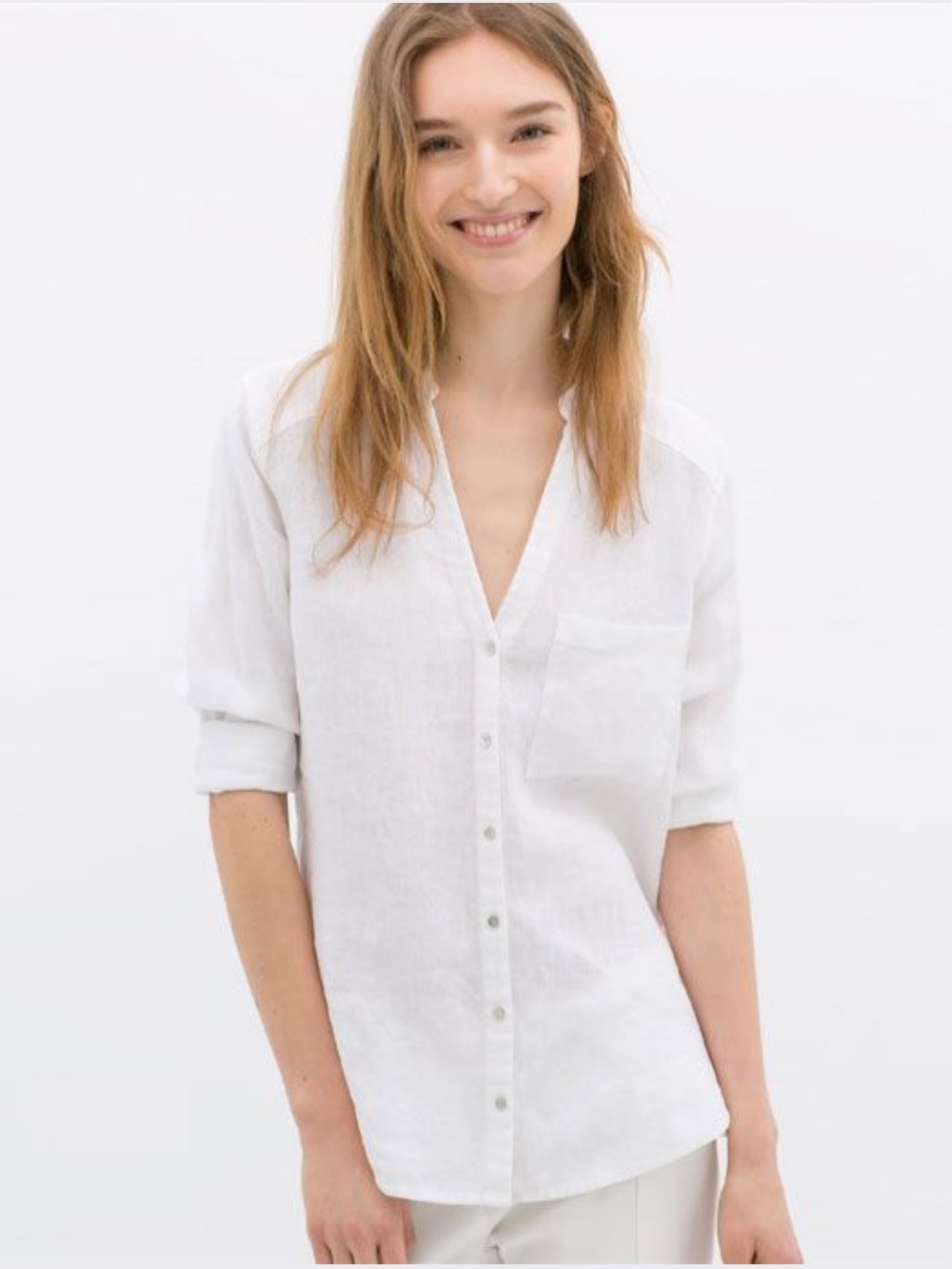 Zara White Casual Button-Down Shirt L